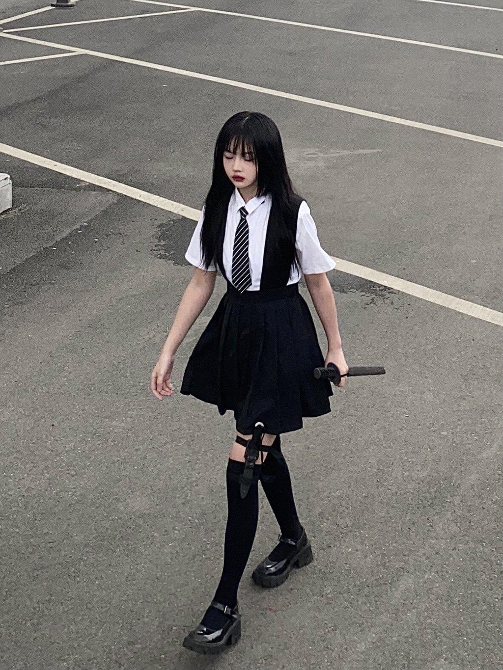 Sub Era White Schoolgirl Bow Tie Slimming Women's Cotton Short Sleeve T-shirts