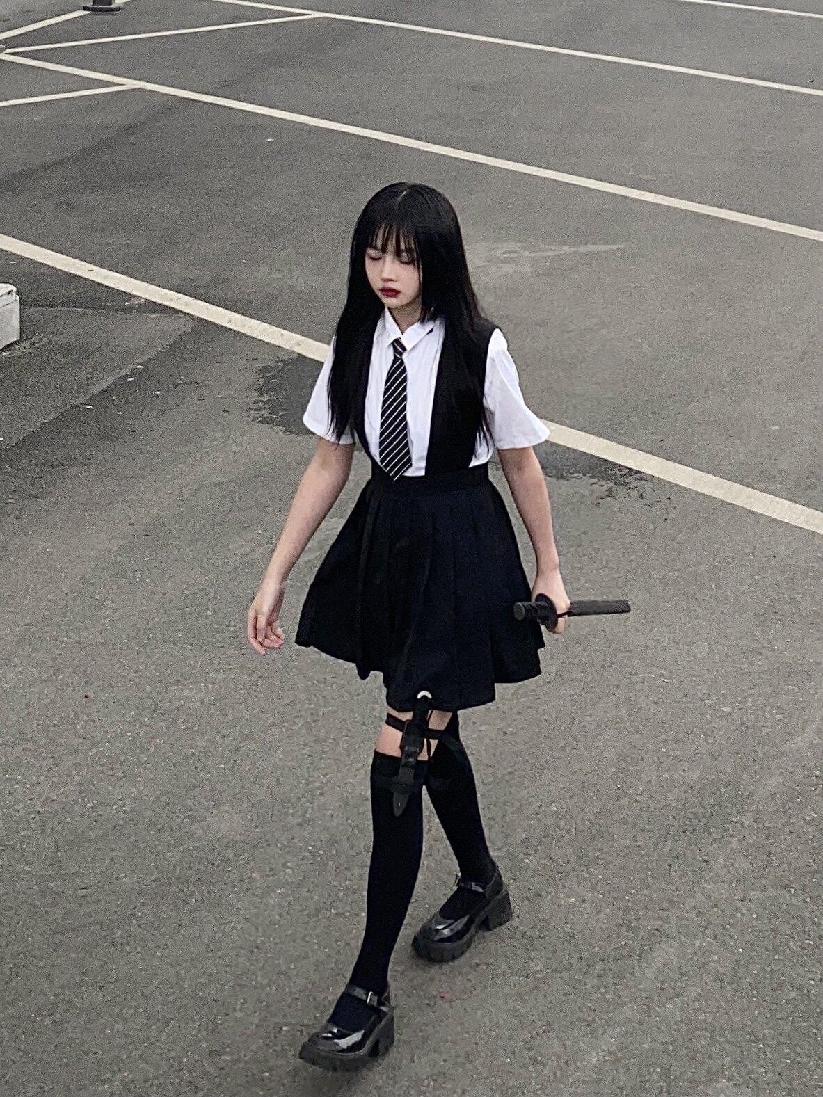 Sub Era White Schoolgirl Bow Tie Slimming Women's Cotton Short Sleeve T-shirts