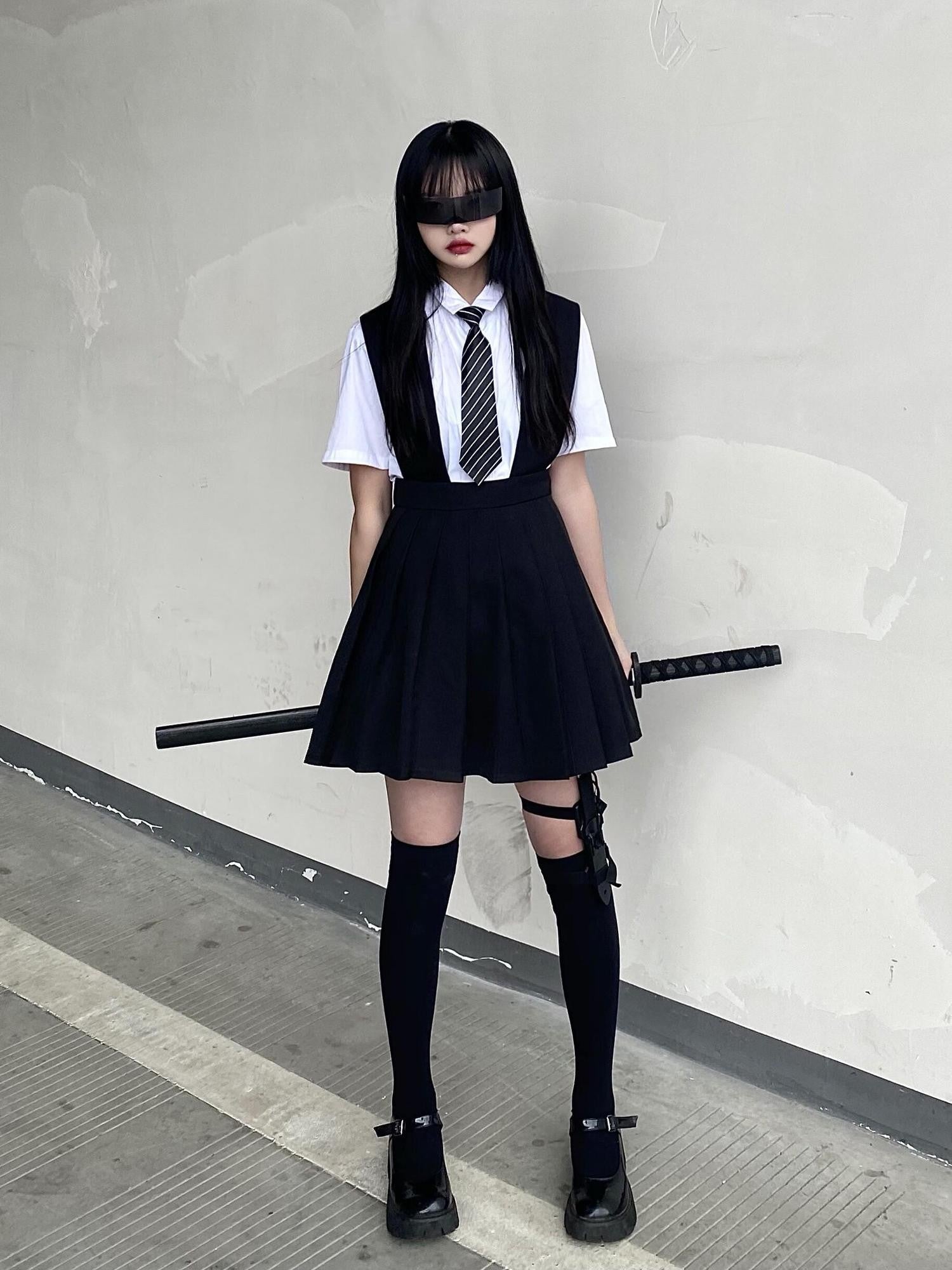 Sub Era White Schoolgirl Bow Tie Slimming Women's Cotton Short Sleeve T-shirts