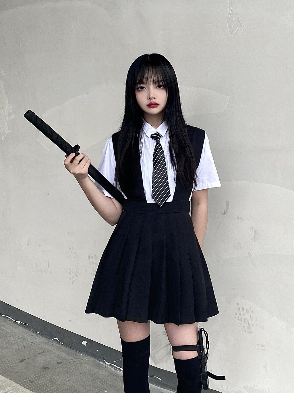 Sub Era White Schoolgirl Bow Tie Slimming Women's Cotton Short Sleeve T-shirts