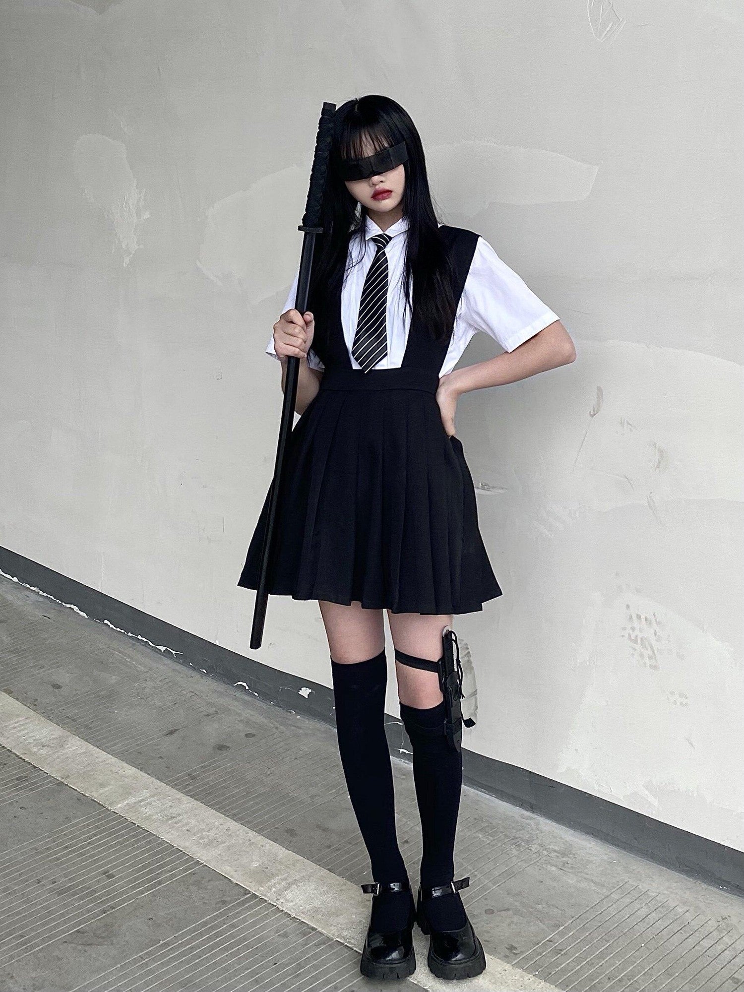 Sub Era White Schoolgirl Bow Tie Slimming Women's Cotton Short Sleeve T-shirts