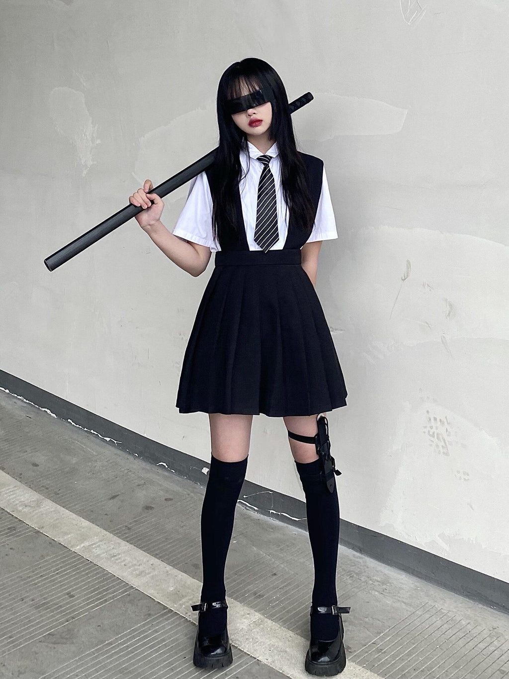 Sub Era White Schoolgirl Bow Tie Slimming Women's Cotton Short Sleeve T-shirts
