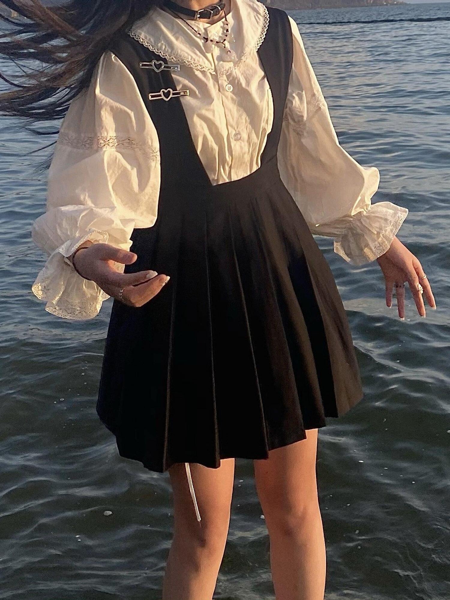 Sub Era White Vintage Doll Collar Loose Long Sleeve Women's Cotton Puff-sleeve Blouses
