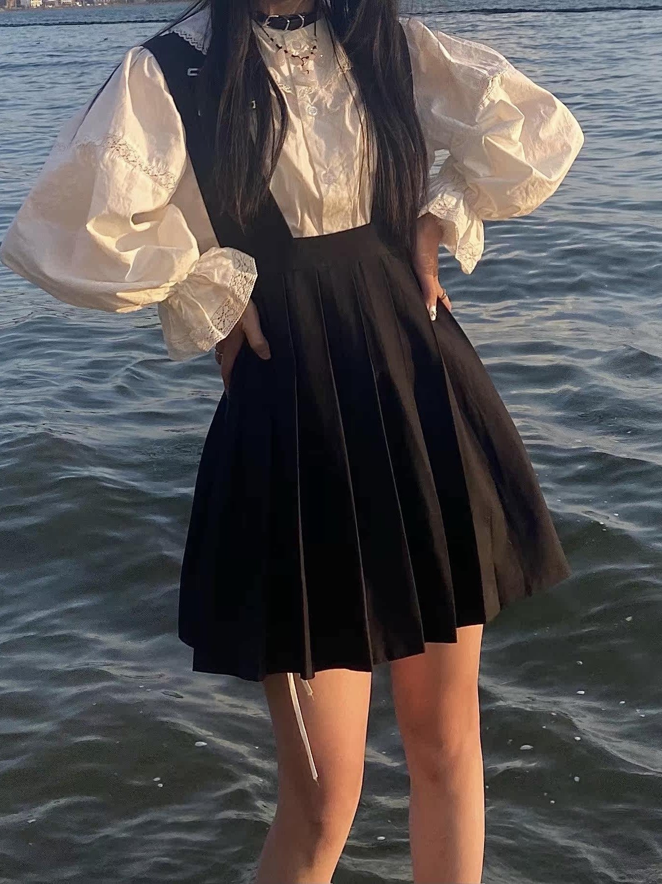Sub Era White Vintage Doll Collar Loose Long Sleeve Women's Cotton Puff-sleeve Blouses