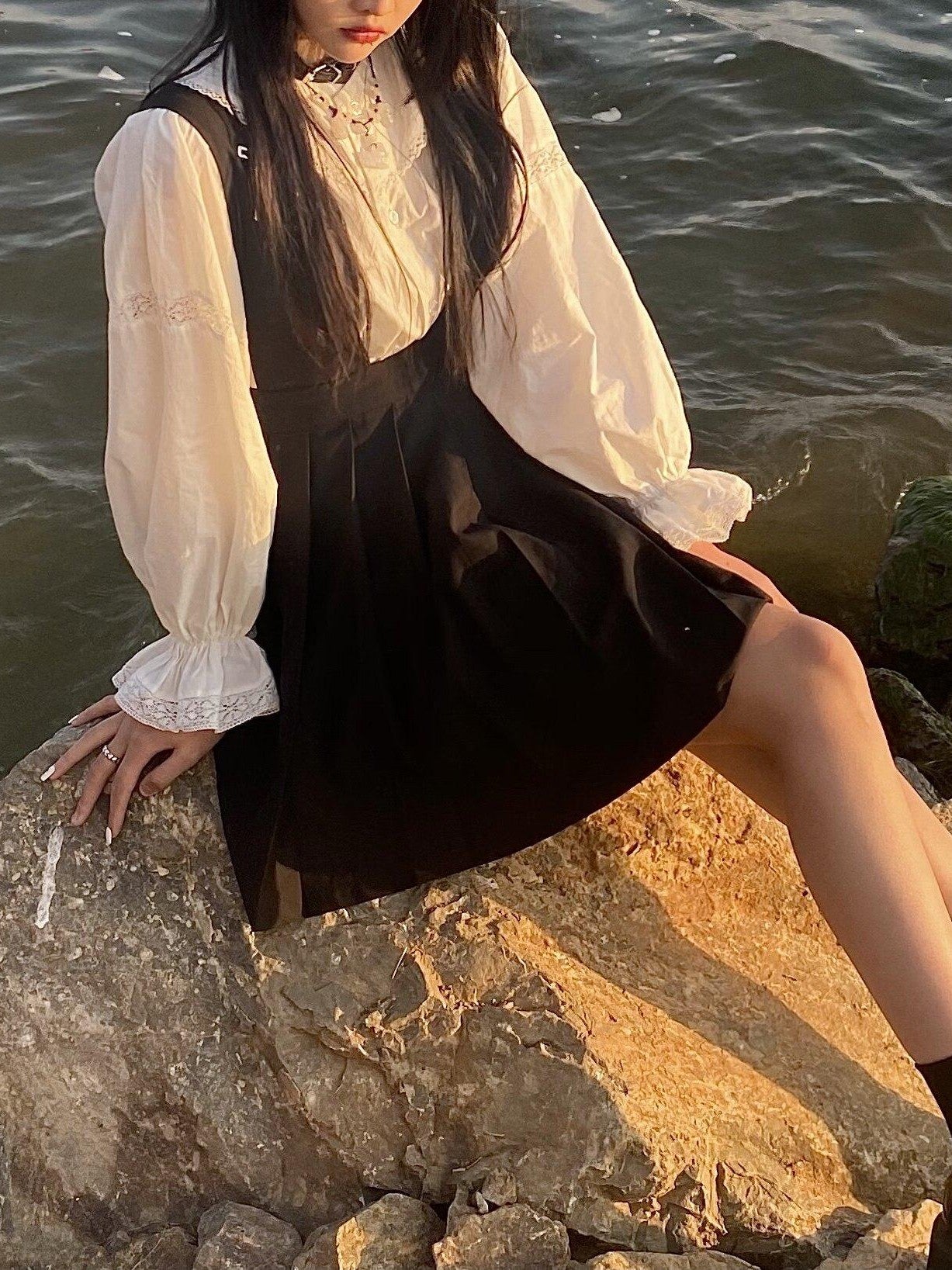 Sub Era White Vintage Doll Collar Loose Long Sleeve Women's Cotton Puff-sleeve Blouses