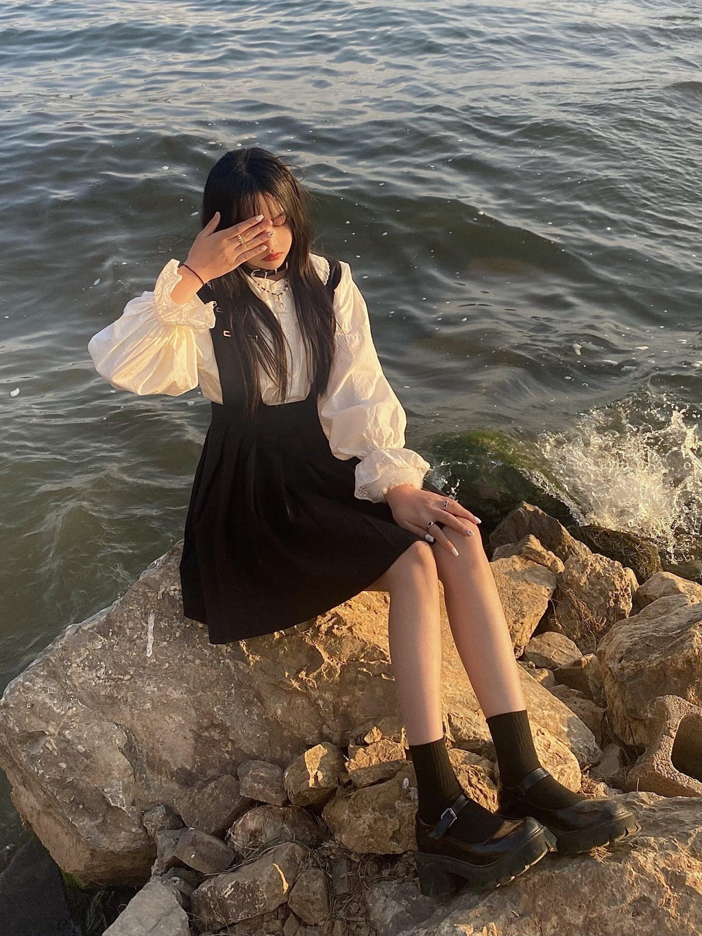 Sub Era White Vintage Doll Collar Loose Long Sleeve Women's Cotton Puff-sleeve Blouses