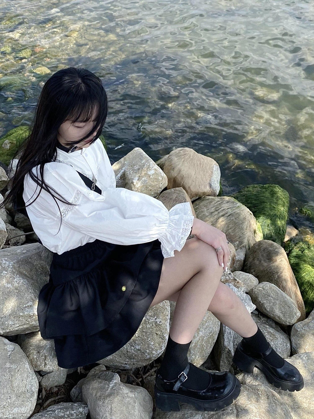 Sub Era White Vintage Doll Collar Loose Long Sleeve Women's Cotton Puff-sleeve Blouses