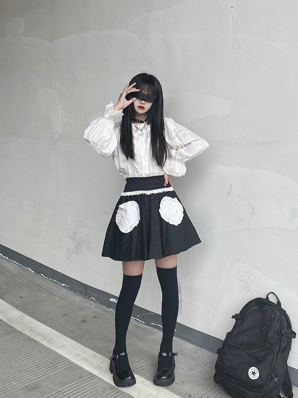Sub Era White Vintage Doll Collar Loose Long Sleeve Women's Cotton Puff-sleeve Blouses