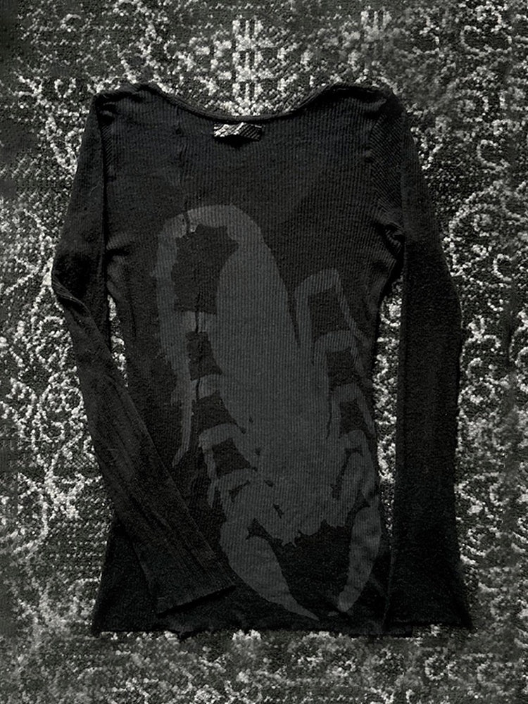 THE_DAWN_Avant_Garde_Scorpion_Print_Gothic_Women's_Slim_Fit_Long_Sleeve_T-shirts_1063672808122_MISSTT