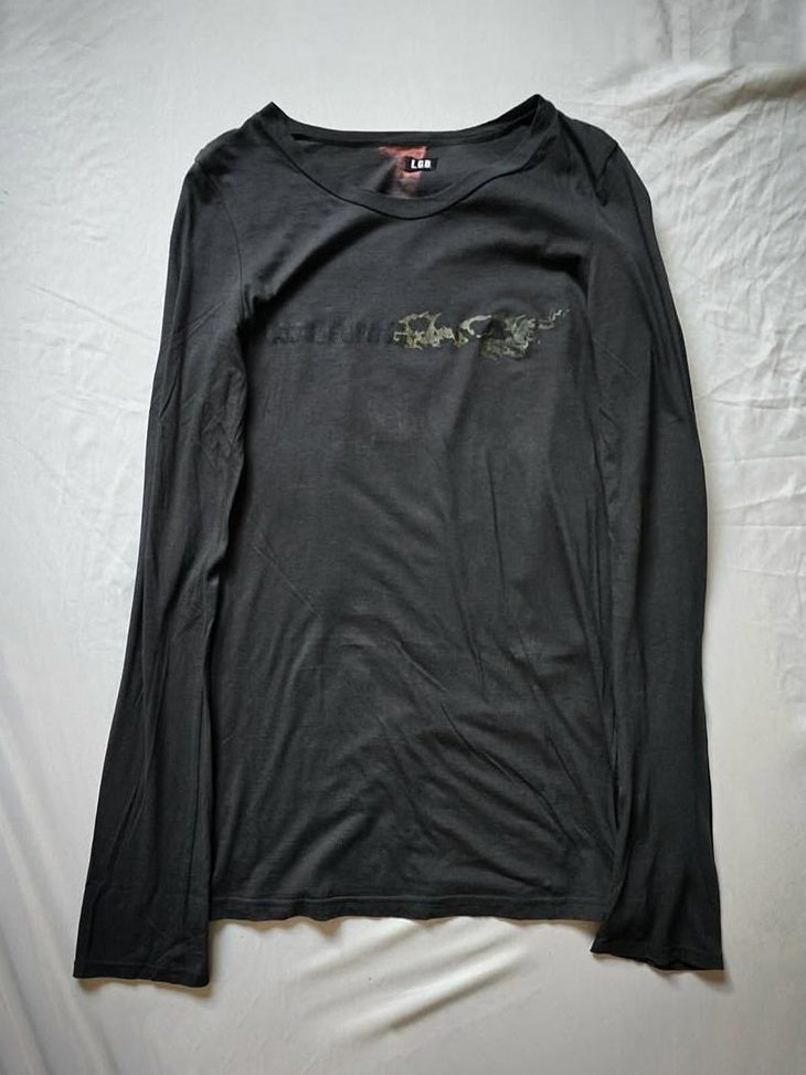 THE DAWN Breathable Gradient Print Loose Fit Crew Neck Unisex Black Long Sleeve T-Shirts