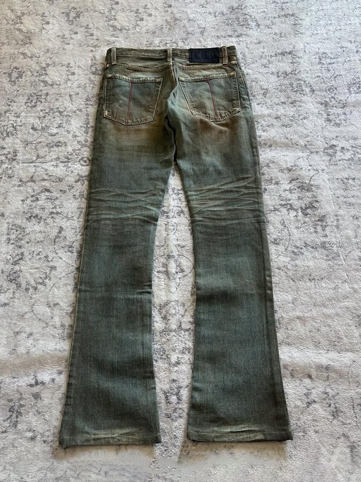 THE DAWN Breathable Mid Rise Distressed Visual Slim Flare Youth Blue Straight Jeans