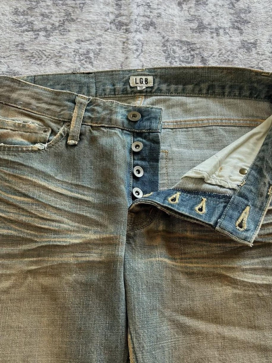 THE DAWN Breathable Mid Rise Distressed Visual Slim Flare Youth Blue Straight Jeans