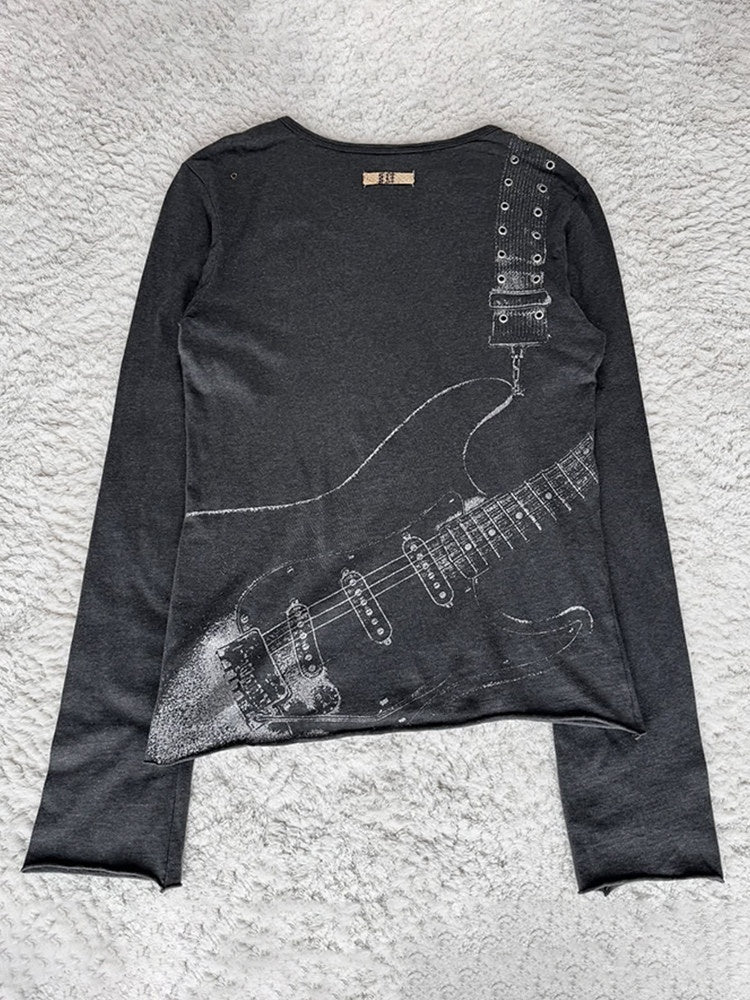 THE_DAWN_Breathable_Punk_Guitar_Print_Loose_Crop_Unisex_Black_Gray_Long_Sleeve_T-Shirts_MISSTT