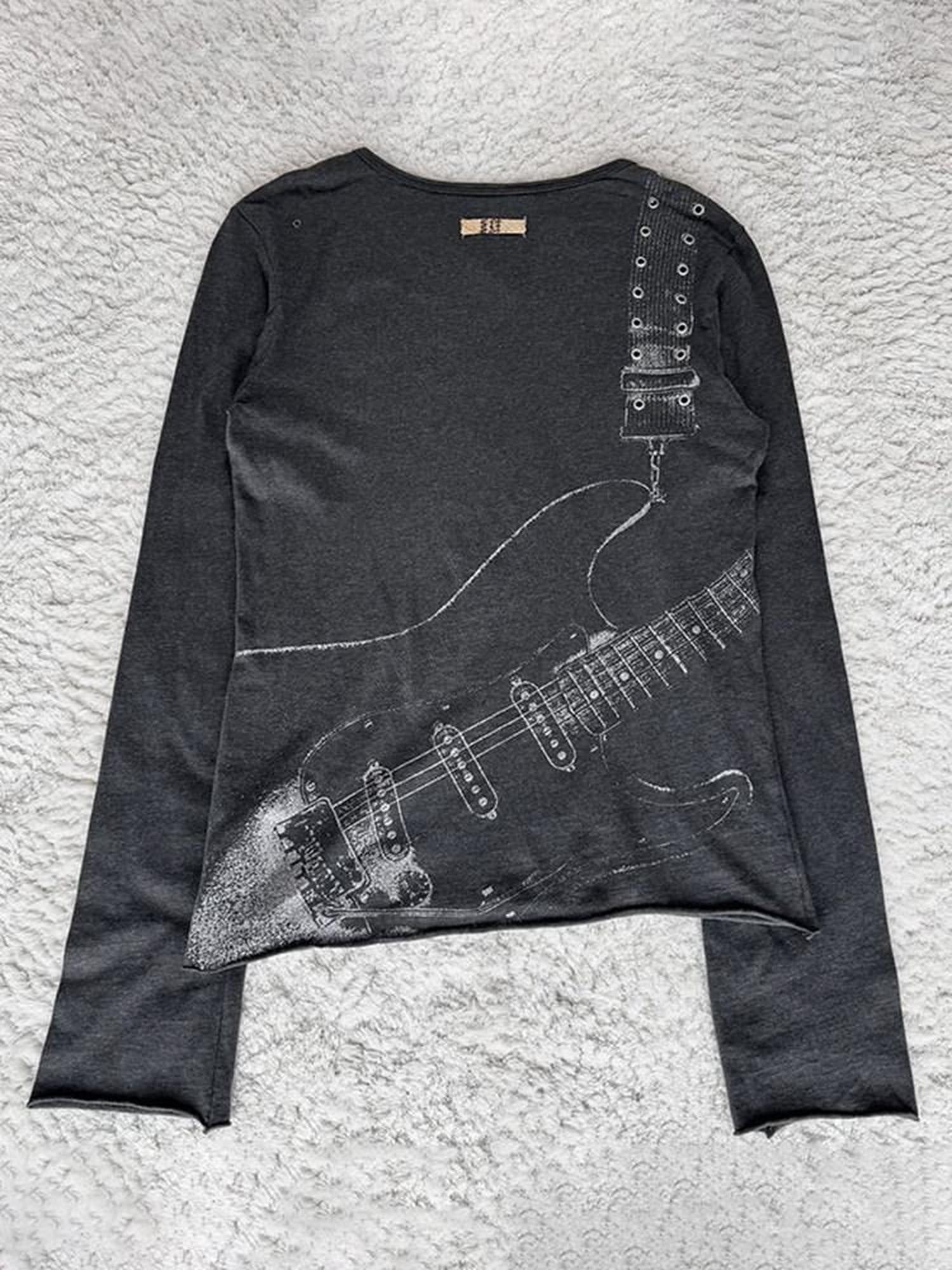 THE DAWN Breathable Punk Guitar Print Loose Crop Unisex Black Gray Long Sleeve T-Shirts