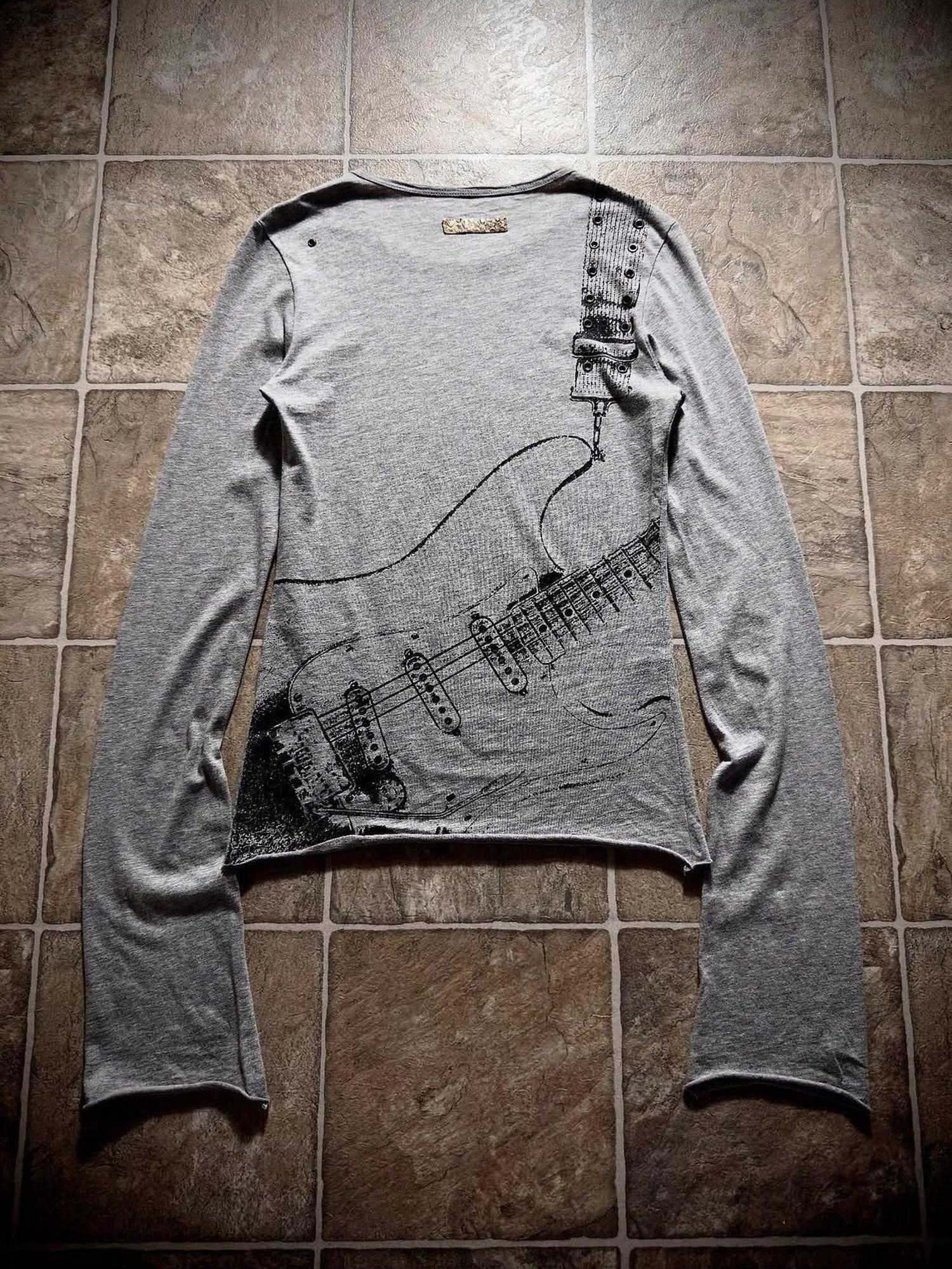 THE DAWN Breathable Punk Guitar Print Loose Crop Unisex Black Gray Long Sleeve T-Shirts