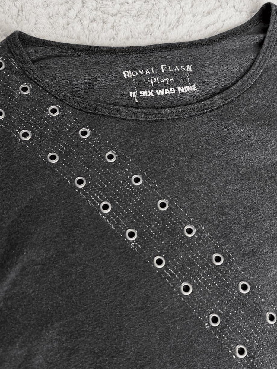 THE DAWN Breathable Punk Guitar Print Loose Crop Unisex Black Gray Long Sleeve T-Shirts