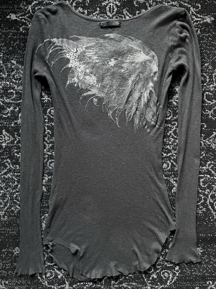 THE DAWN Breathable Slim Fit Rock Skull Round Neck Unisex Black Long Sleeve T-Shirts