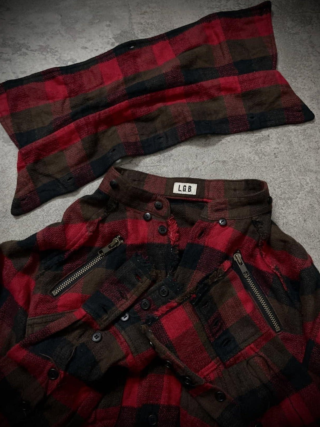 THE DAWN Detachable Distressed Vintage Slim Fit Stand Collar Men Burgundy Plaid Shirts