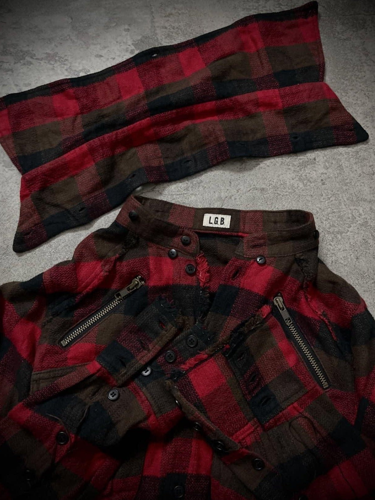 THE DAWN Detachable Distressed Vintage Slim Fit Stand Collar Men Burgundy Plaid Shirts