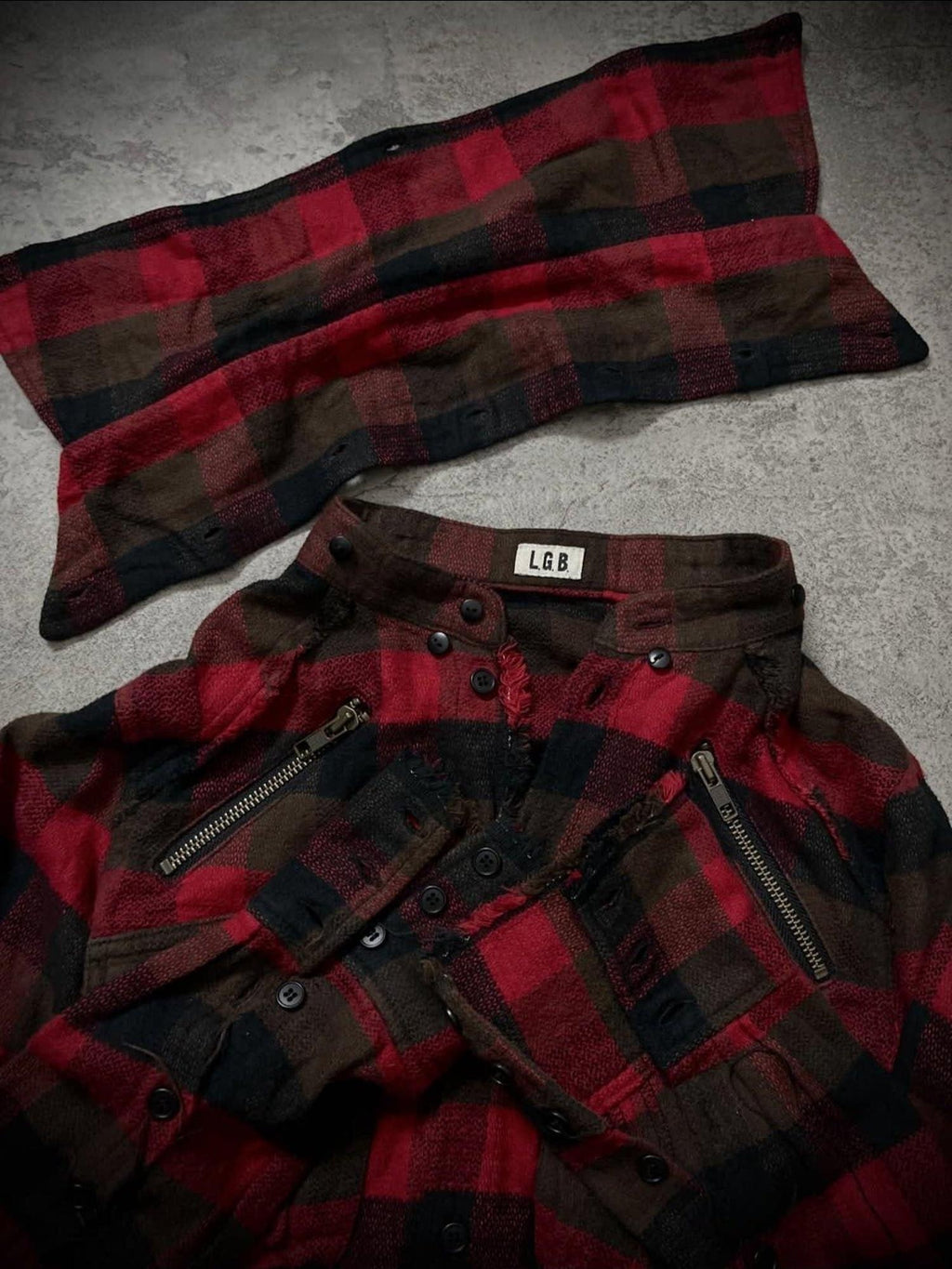 THE DAWN Detachable Distressed Vintage Slim Fit Stand Collar Men Burgundy Plaid Shirts