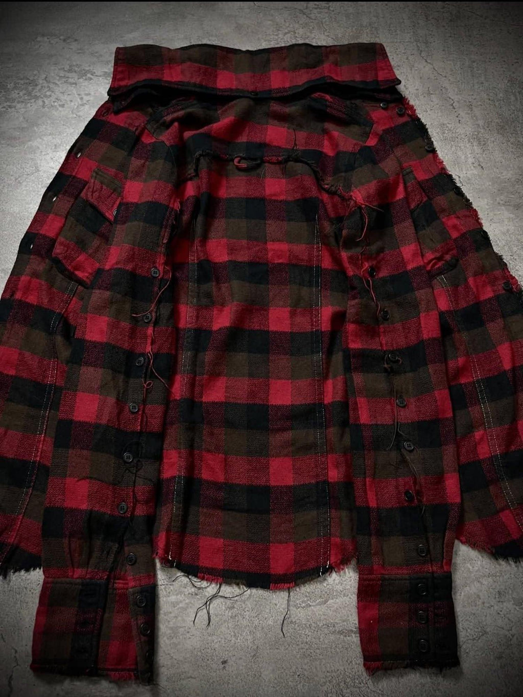 THE DAWN Detachable Distressed Vintage Slim Fit Stand Collar Men Burgundy Plaid Shirts