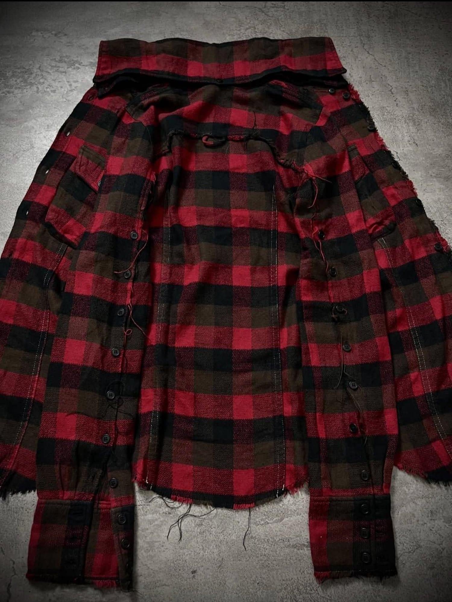 THE DAWN Detachable Distressed Vintage Slim Fit Stand Collar Men Burgundy Plaid Shirts