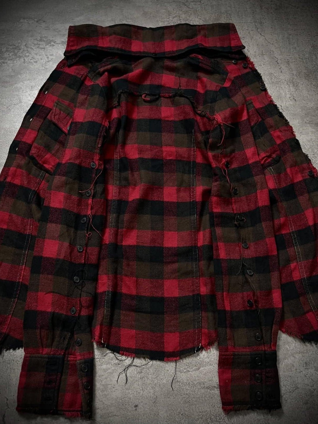 THE DAWN Detachable Distressed Vintage Slim Fit Stand Collar Men Burgundy Plaid Shirts