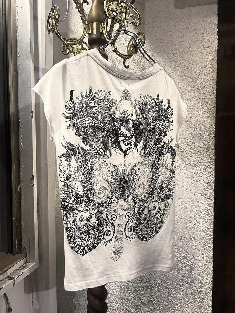 THE DAWN Gothic Dragon Eye Print Symmetrical Visual Kei Women's Short Sleeve T-shirts