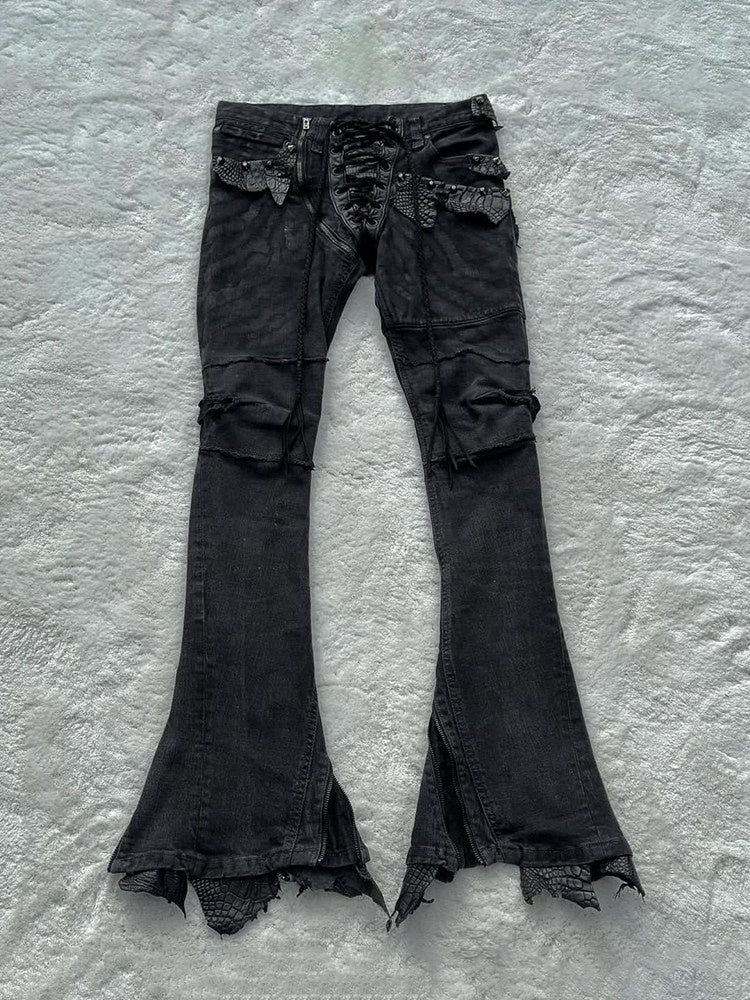 THE_DAWN_High_Waist_Snakeskin_Patchwork_Adjustable_Micro_Flare_Couple_Style_Flare_Jeans_MISSTT