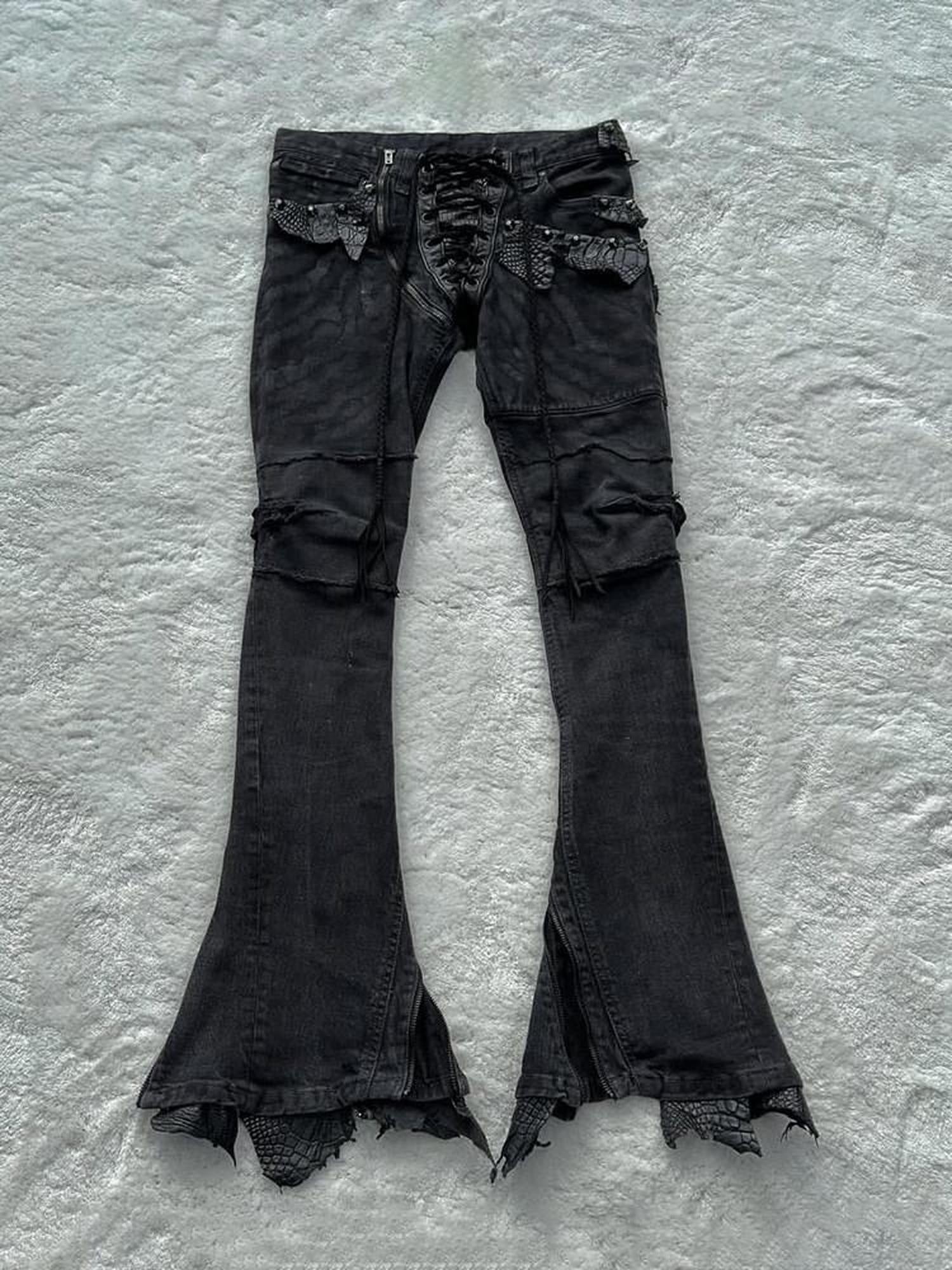 THE DAWN High Waist Snakeskin Patchwork Adjustable Micro Flare Couple Style Flare Jeans