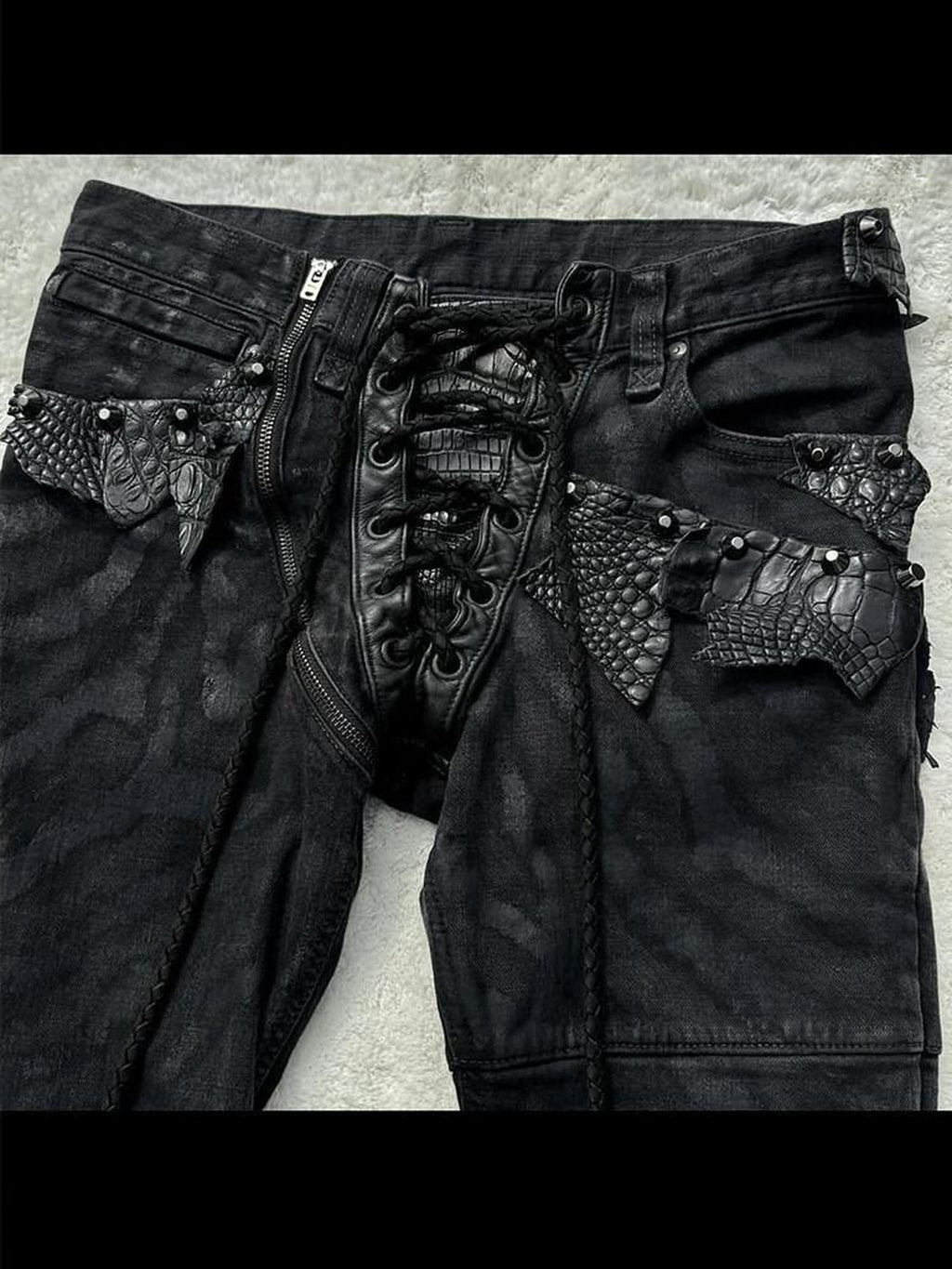 THE DAWN High Waist Snakeskin Patchwork Adjustable Micro Flare Couple Style Flare Jeans
