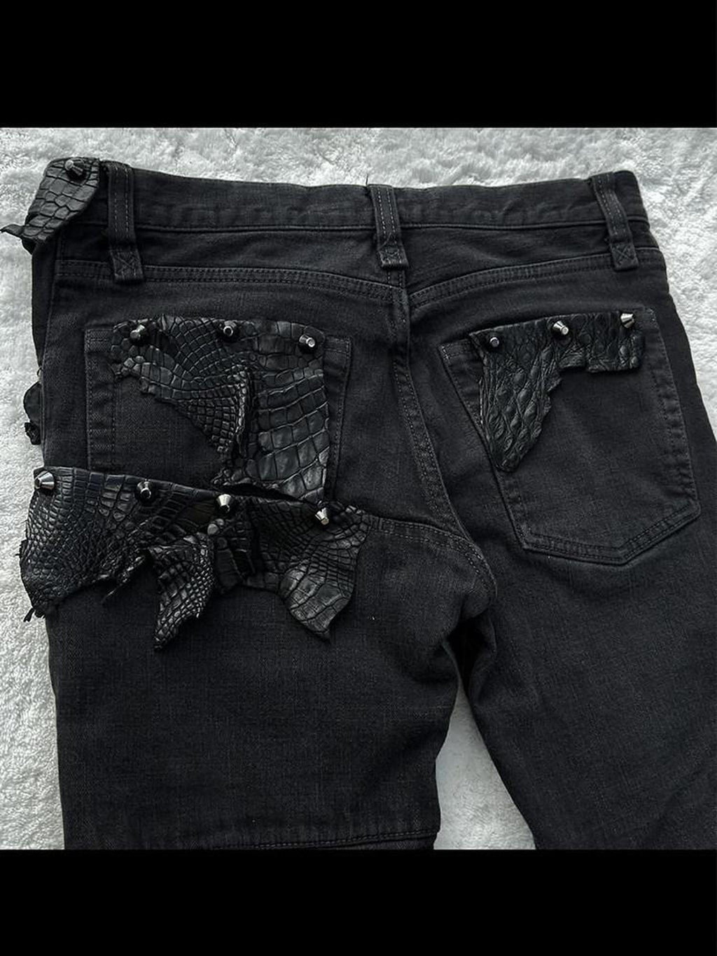 THE DAWN High Waist Snakeskin Patchwork Adjustable Micro Flare Couple Style Flare Jeans