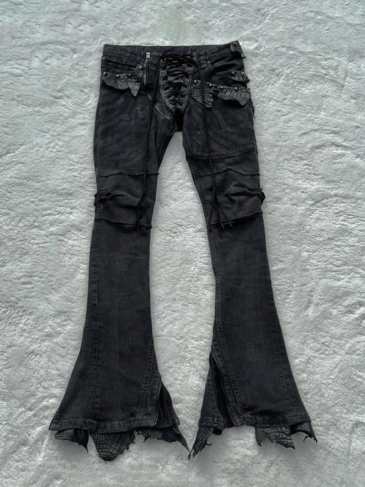 THE DAWN High Waist Snakeskin Patchwork Adjustable Micro Flare Couple Style Flare Jeans