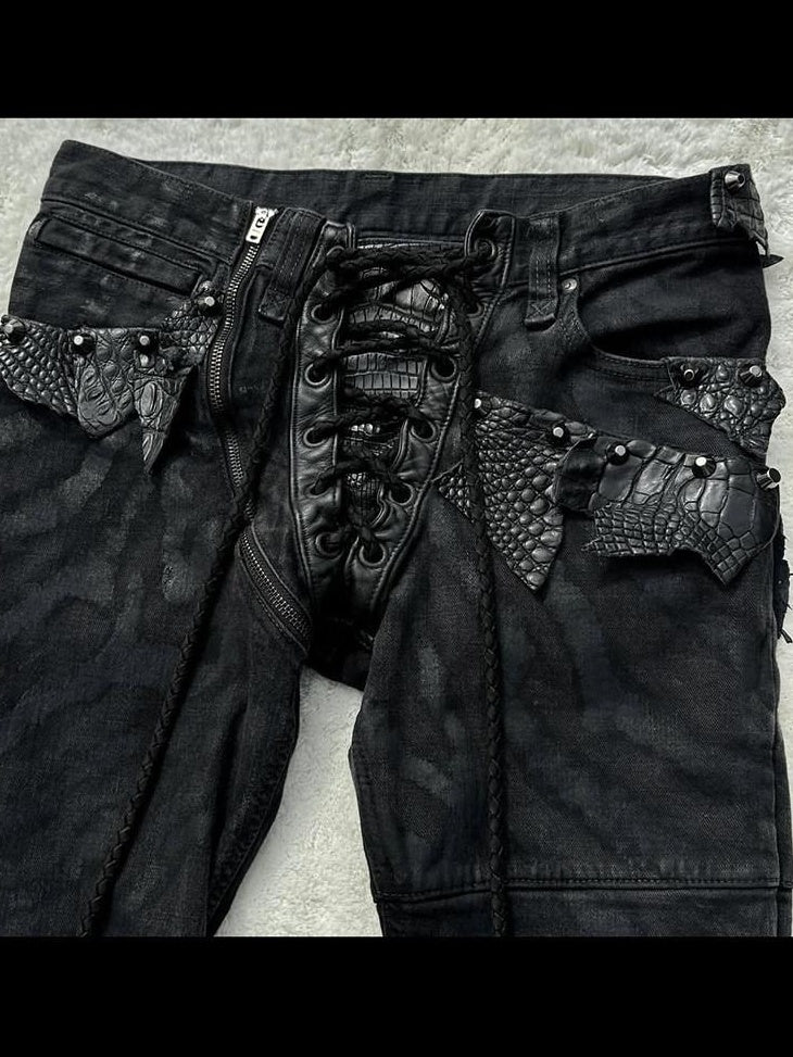 THE DAWN High Waist Snakeskin Patchwork Adjustable Micro Flare Couple Style Flare Jeans