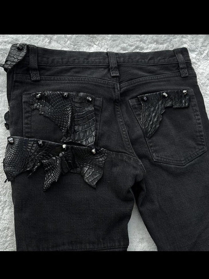 THE DAWN High Waist Snakeskin Patchwork Adjustable Micro Flare Couple Style Flare Jeans