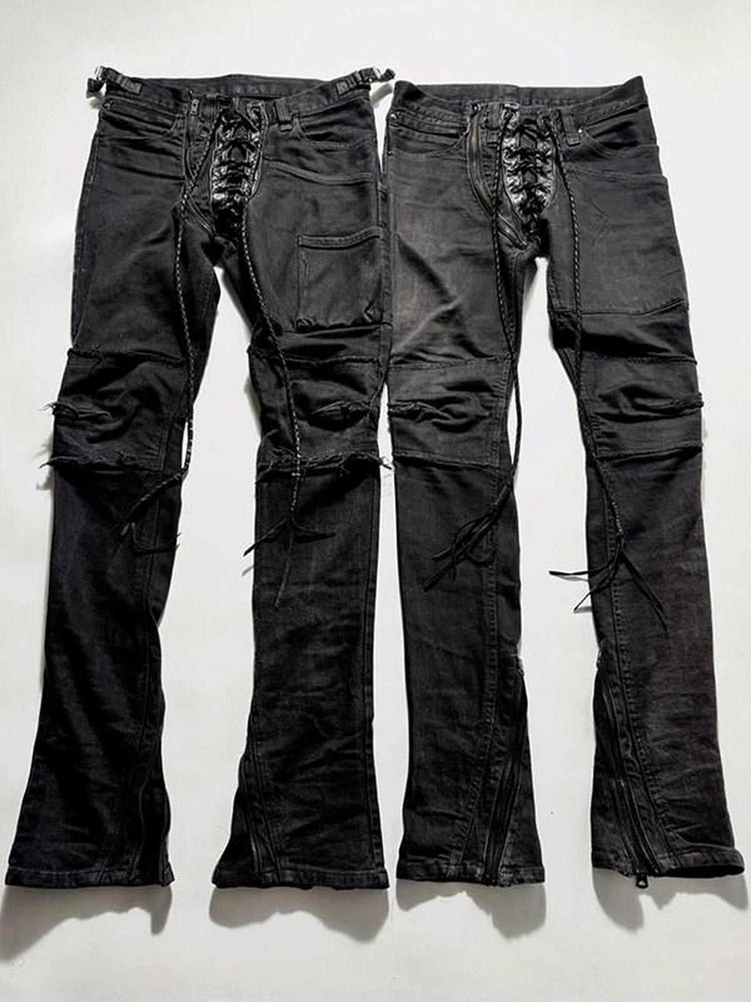 THE DAWN High Waist Washed Snakeskin Micro Flare Black Zip Fly Straight Jeans