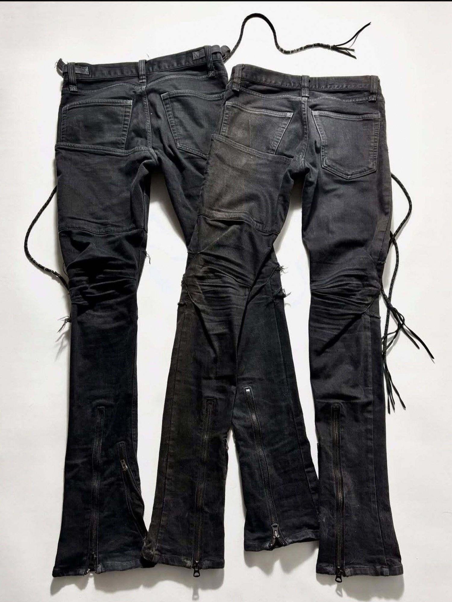 THE DAWN High Waist Washed Snakeskin Micro Flare Black Zip Fly Straight Jeans