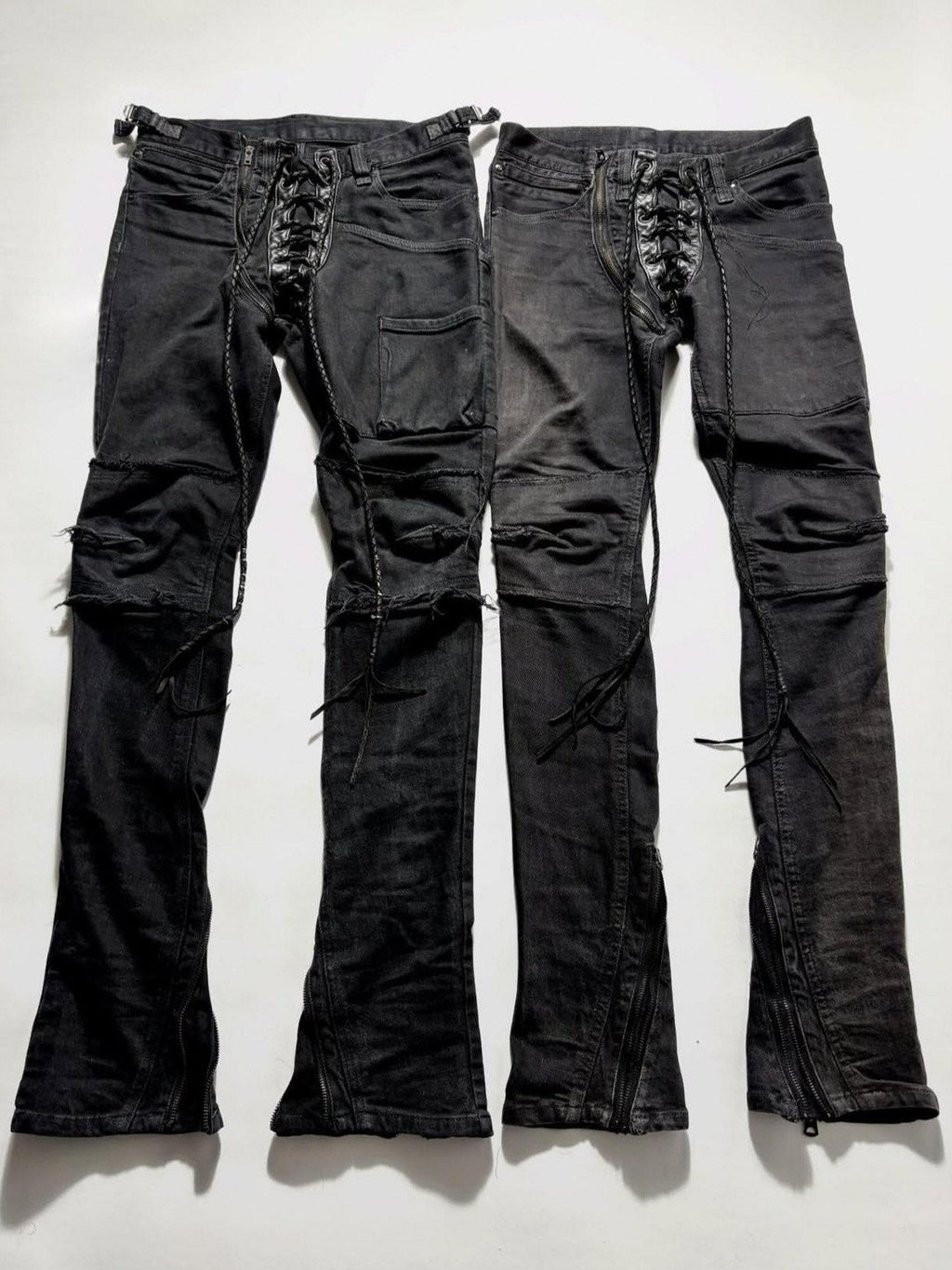 THE DAWN High Waist Washed Snakeskin Micro Flare Black Zip Fly Straight Jeans