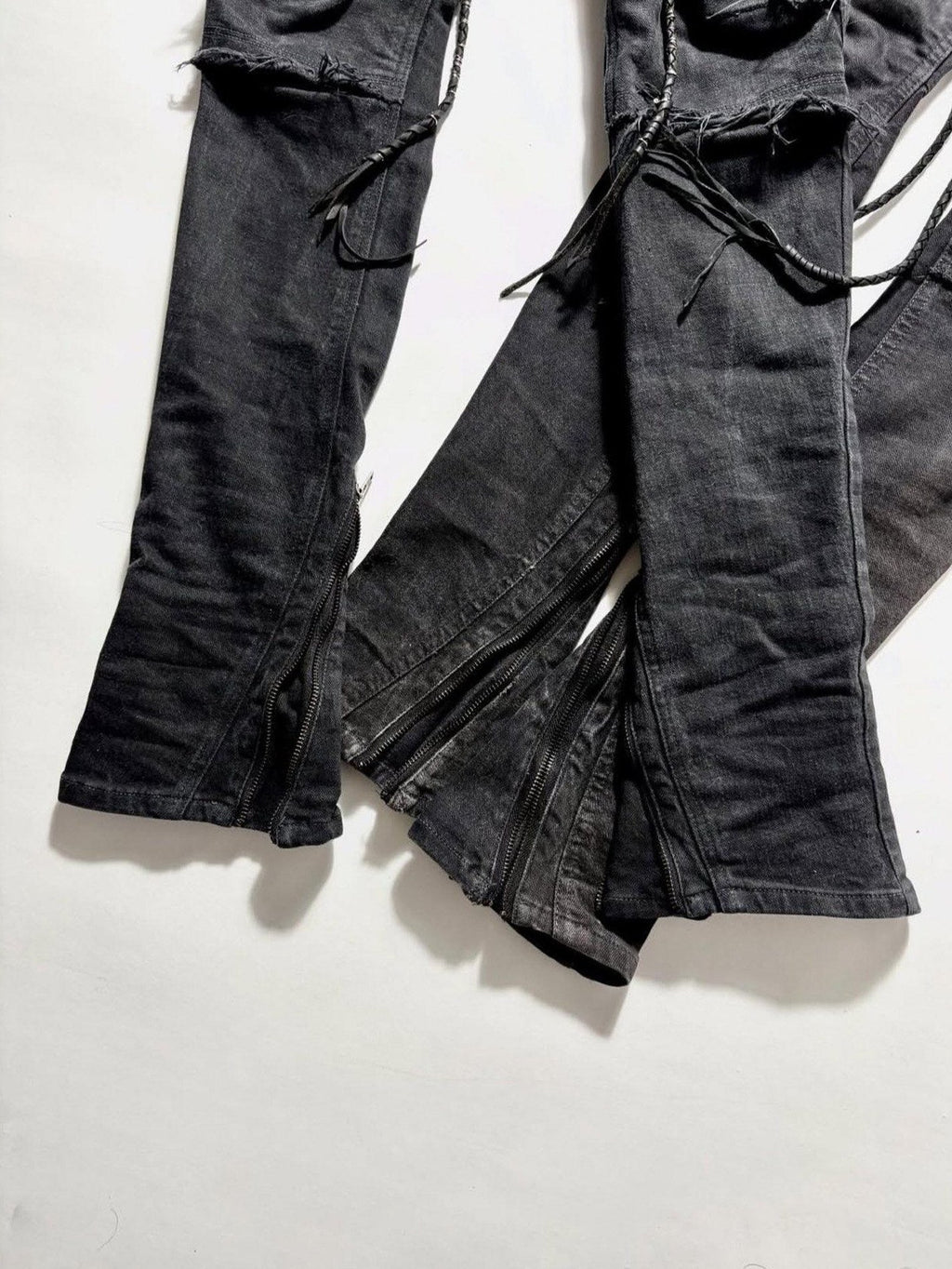 THE DAWN High Waist Washed Snakeskin Micro Flare Black Zip Fly Straight Jeans