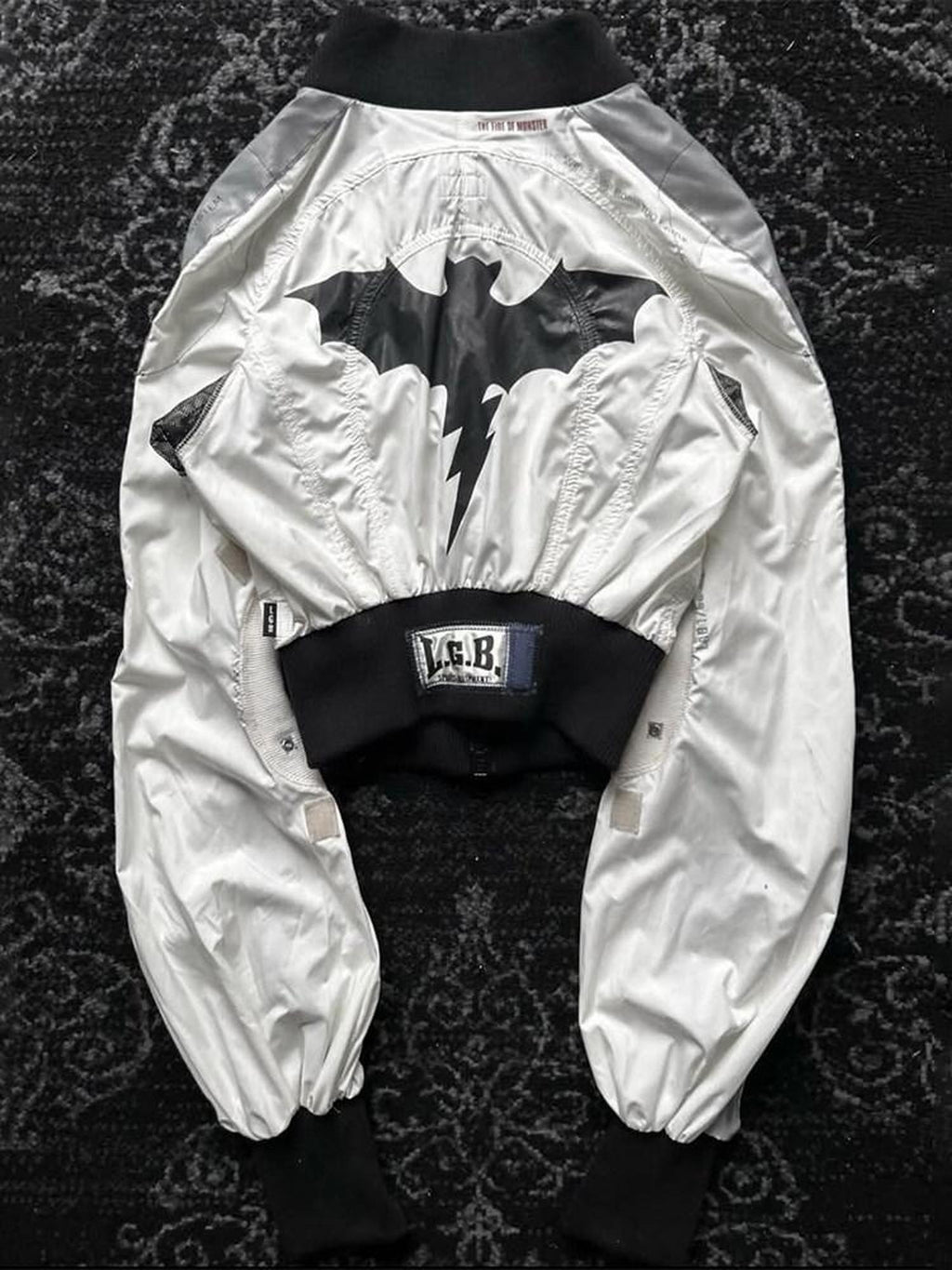 THE DAWN Patchwork Cropped Batwing Baseball Collar Zipper Unisex White Casual Jackets