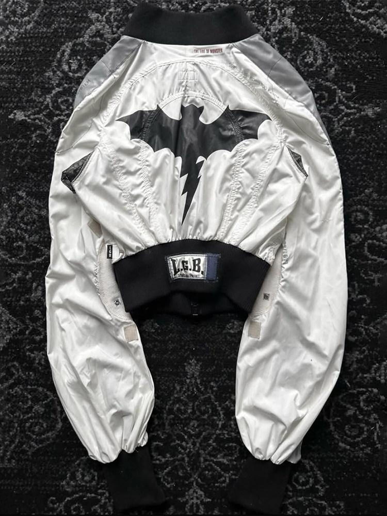 THE DAWN Patchwork Cropped Batwing Baseball Collar Zipper Unisex White Casual Jackets