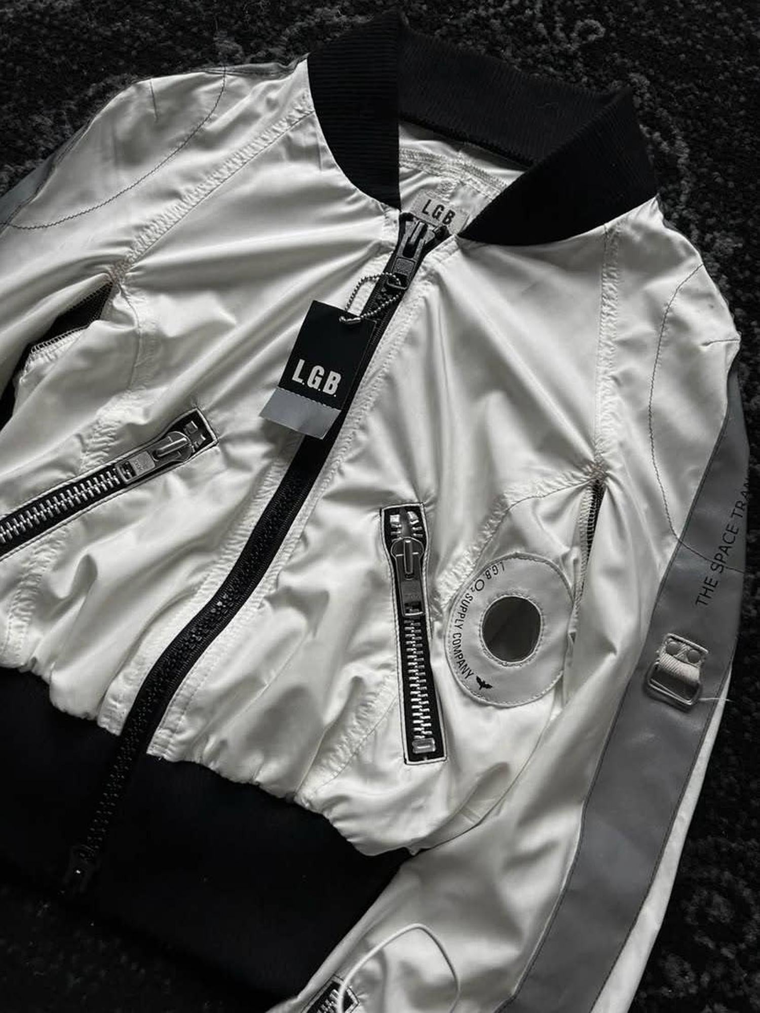 THE DAWN Patchwork Cropped Batwing Baseball Collar Zipper Unisex White Casual Jackets