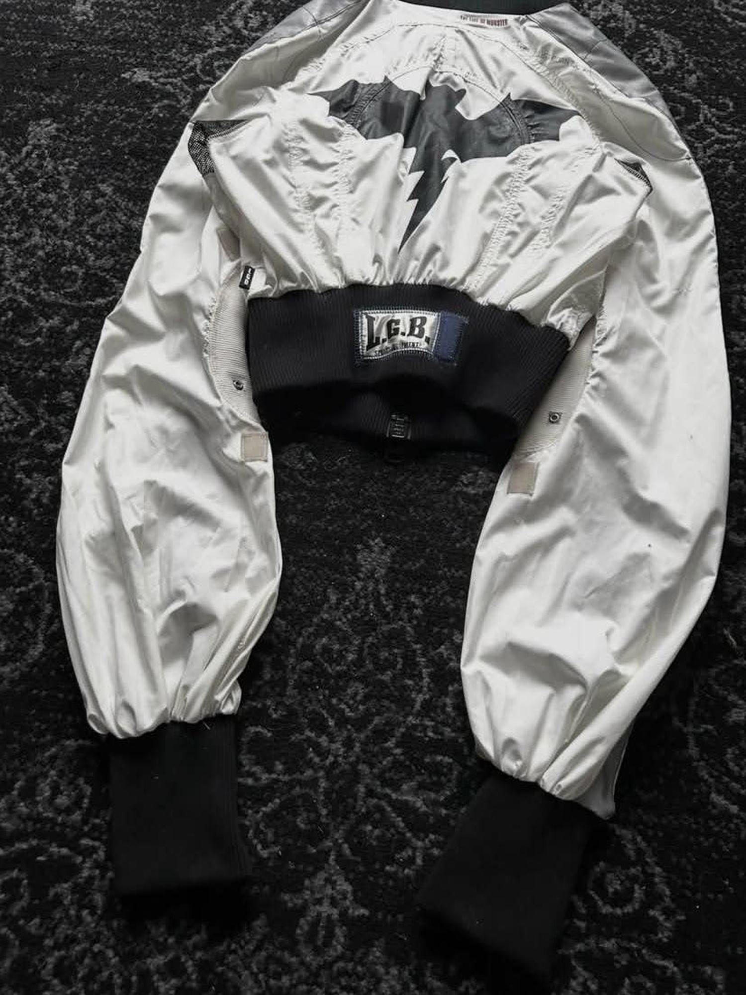 THE DAWN Patchwork Cropped Batwing Baseball Collar Zipper Unisex White Casual Jackets