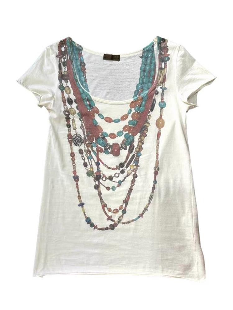 THE DAWN Pioneer Visual Tribal Totem Necklace Print Slim Fit V-neck Women's Short Sleeve T-shirts