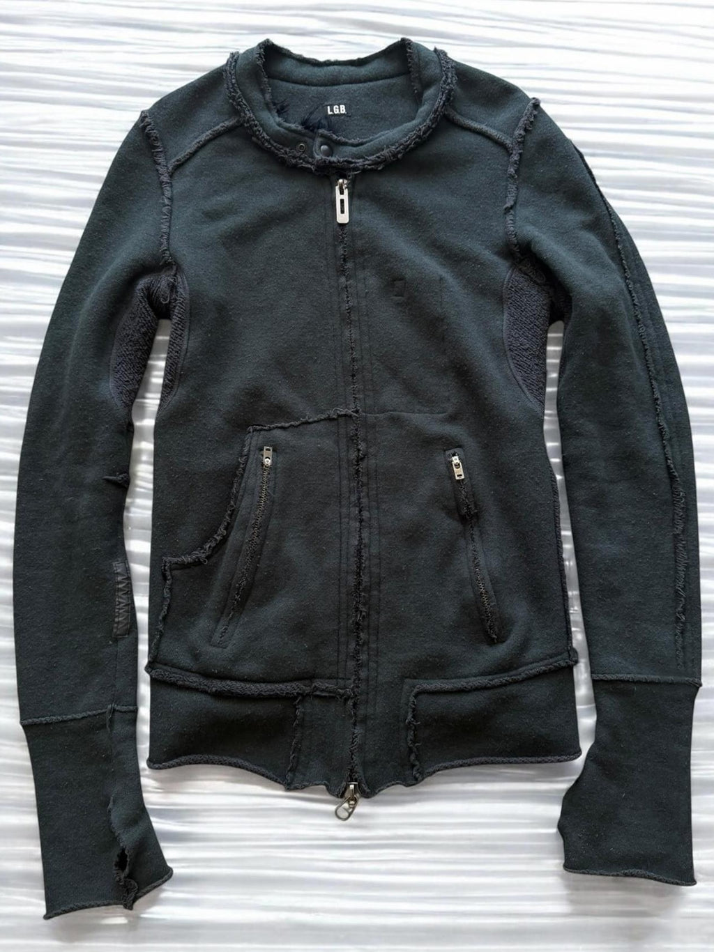 THE DAWN Raw Edge Spliced Stand Collar Slim Fit Women's Zip-up Hoodies