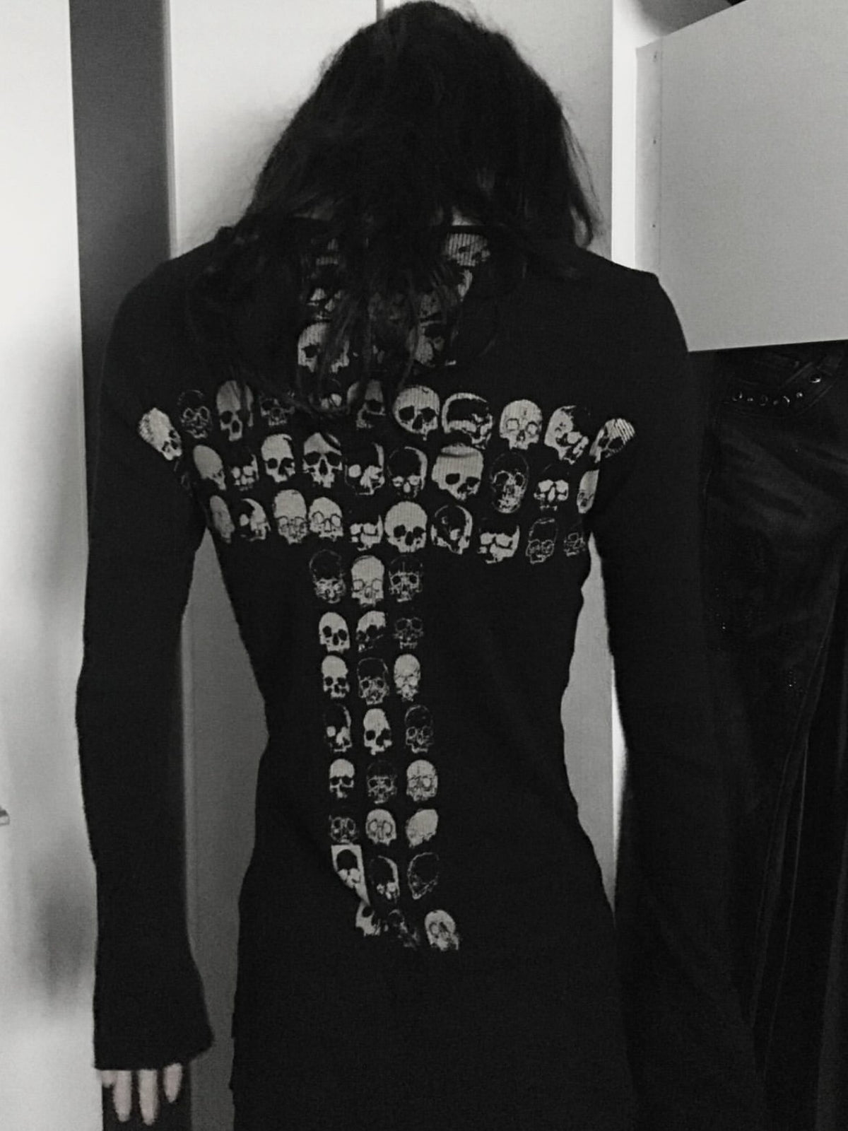 THE DAWN Skull Cross Print Rock Loose Fit Women's Long Sleeve T-shirts