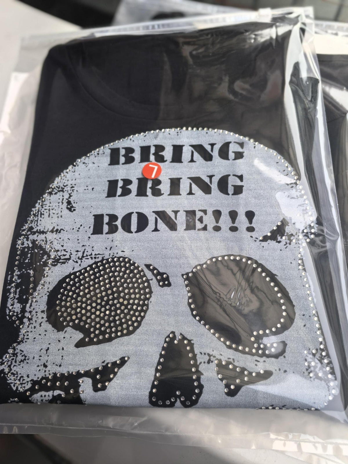 THE DAWN Skull Print Rhinestone Punk Women's Short Sleeve T-shirts