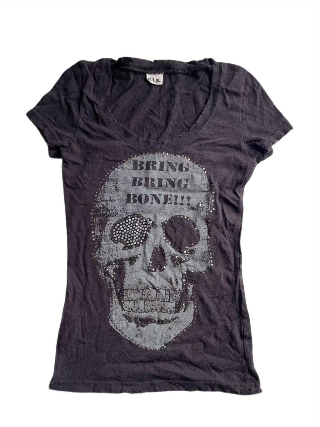 THE DAWN Skull Print Rhinestone Punk Women's Short Sleeve T-shirts