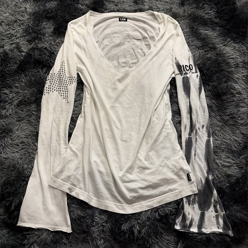 THE_DAWN_Splatter_Print_Star_V-neck_Rock_Women's_Slim_Fit_Long_Sleeve_T-shirts_1032077082939_MISSTT