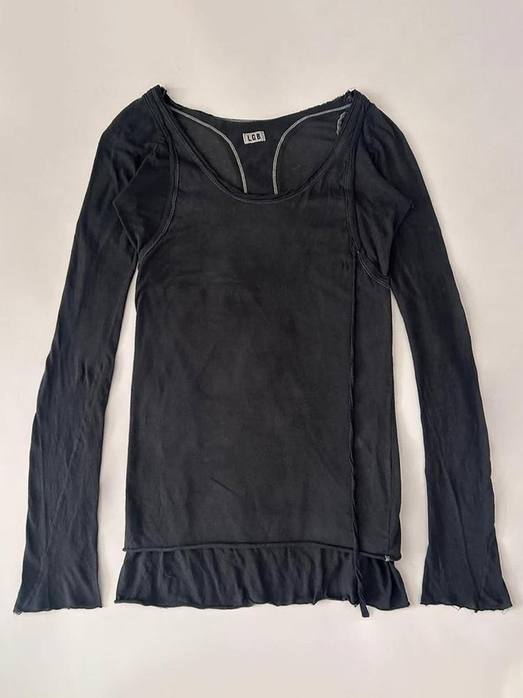 THE DAWN Visual Faux Two Piece Layered Round Neck Women's Long Sleeve T-shirts